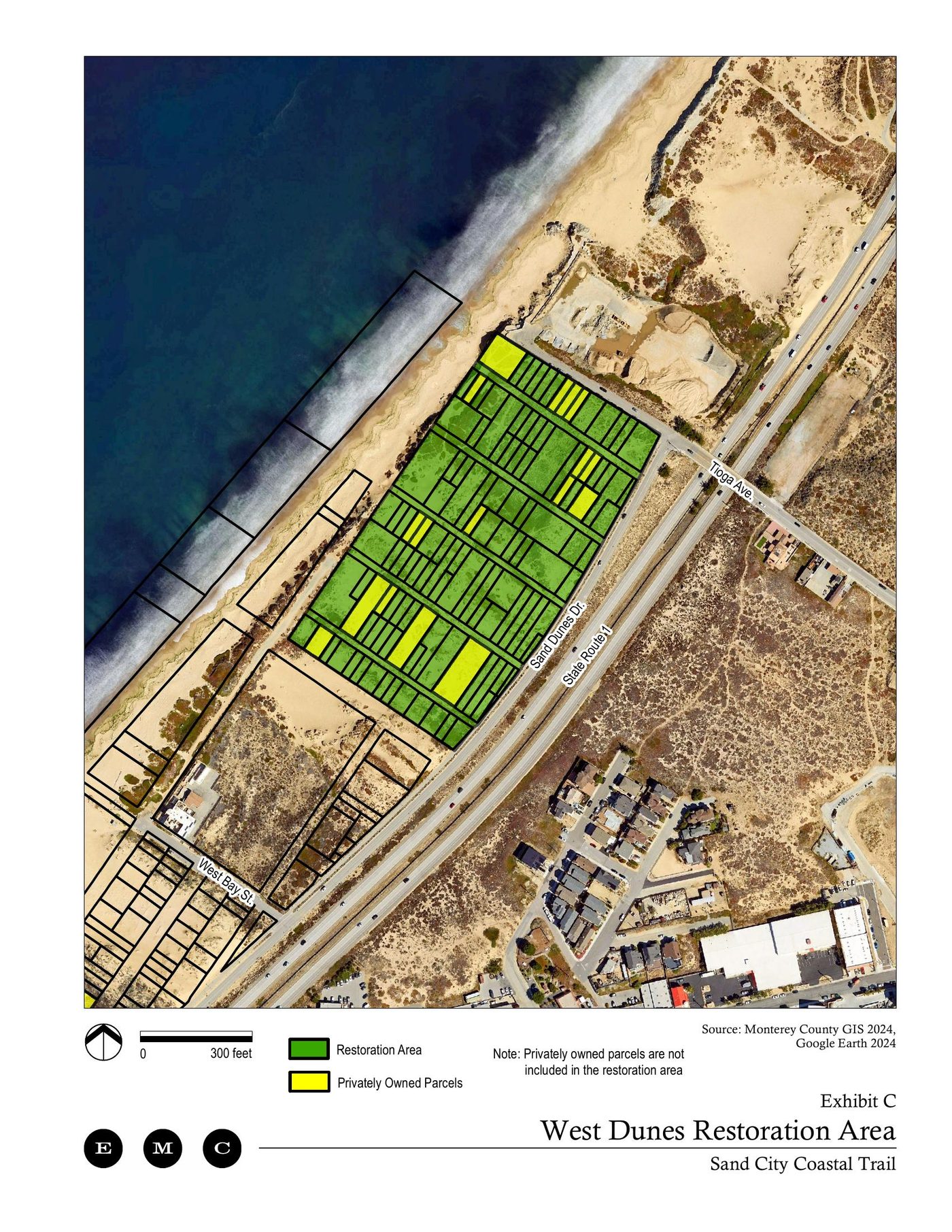 Proposed West Dunes restoration area alongside the Coastal Trail