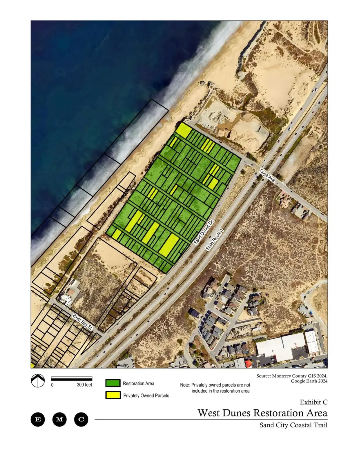 Proposed West Dunes restoration area alongside the Coastal Trail